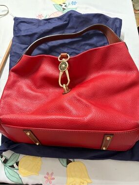 Dooney & Bourke Red Pebbled Leather Shoulder Bag with Gold Hardware